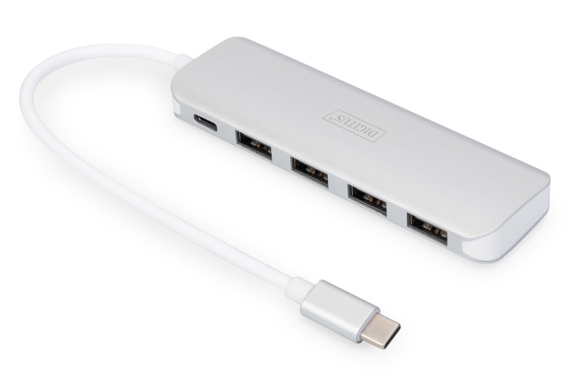 DIGITUS 4-Port USB-C HUB + PD 4x USB 3.0 silver