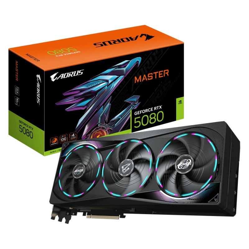 GIGABYTE AORUS GeForce RTX 5080 MASTER 16G Graphics Card - 16GB GDDR7, 256bit, PCI-E 5.0, 2805MHz Core Clock, 3 x DisplayPort, 1 x HDMI, GV-N5080AORUS M-16GD